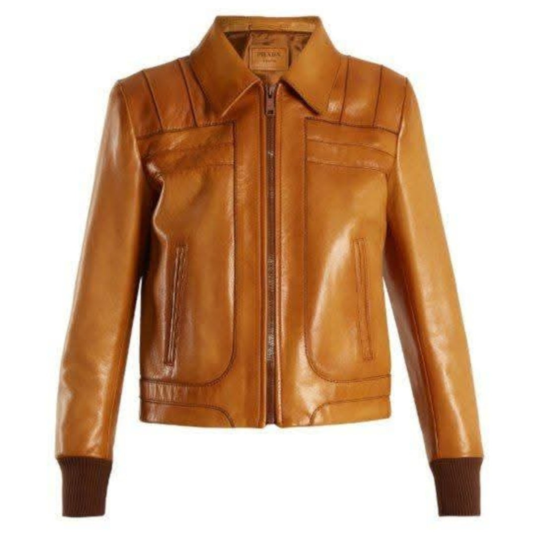 Prada Zip-through leather jacket 68.615 ARS liked on Polyvore
