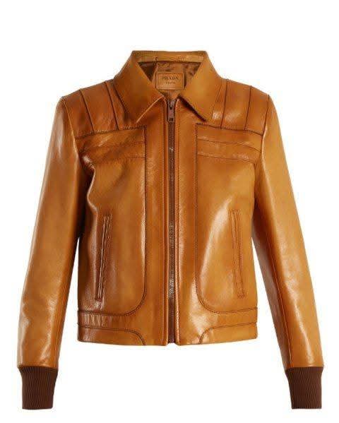 Prada Zip-through leather jacket 68.615 ARS liked on Polyvore